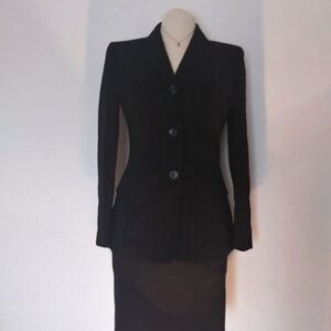 Jones Wear Women's Blazer Jacket 3 Button Notched Collar Pink Pinstripes…